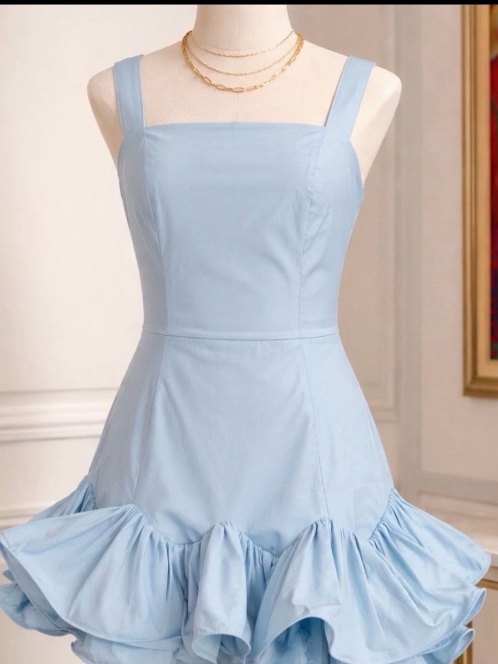 NWT Mauve for Anthropologie Light Blue Ruffle Hem Square Neck Mini Dress Medium